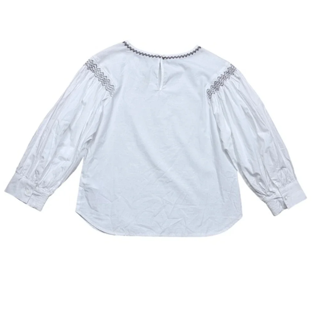 NWT Madewell‎ Women's Embroidered Poplin Balloon-Sleeve Top Small Boho